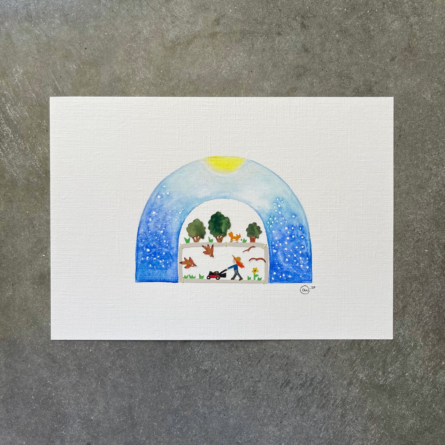 "Fox and the Lawn Mower," Original Artwork ©